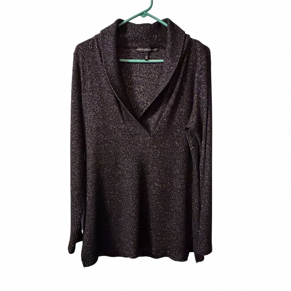 WHBM Black Metallic Shimmer Cowl Neck Sweater Size L